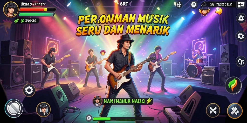 Screenshot utama 6RT menampilkan aksi seru bermain musik interaktif.