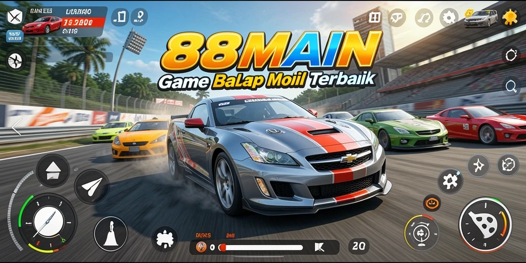 Tangkapan layar gameplay 88MAIN dengan balapan mendebarkan di lintasan