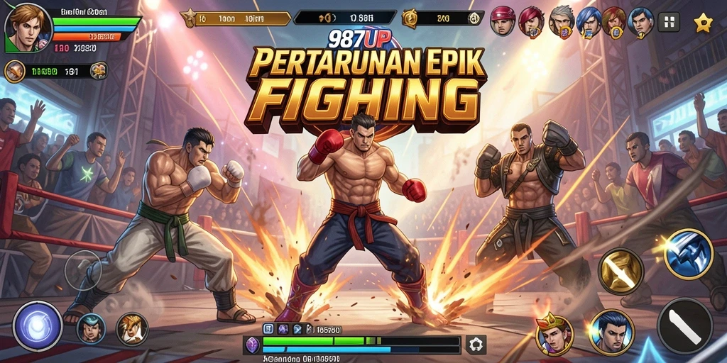 Screenshot gameplay 987UP menampilkan pertarungan seru dan karakter yang dinamis.