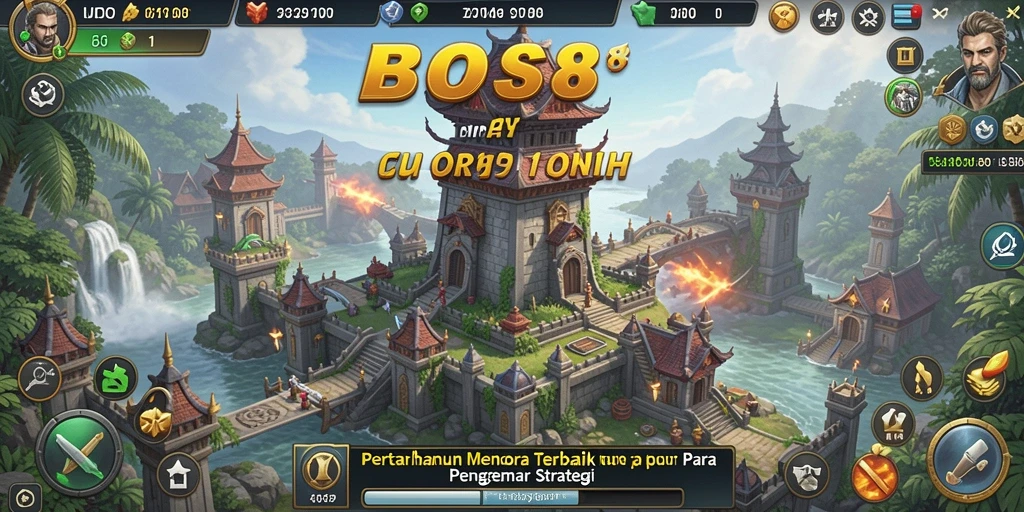 Screenshot BOS88 menunjukkan aksi menara berjuang melawan gelombang musuh yang mendebarkan.
