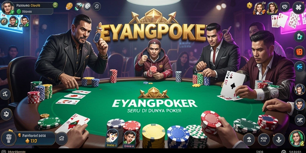 Screenshot menampilkan gameplay seru pertarungan dalam EYANGPOKER.