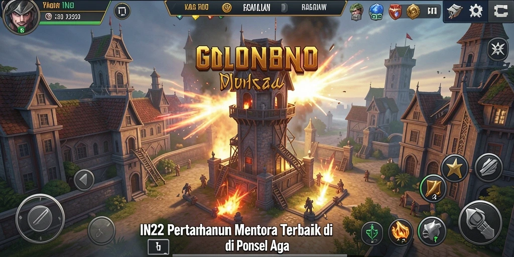 Gameplay strategis IN22 dengan menara dan musuh yang beragam.