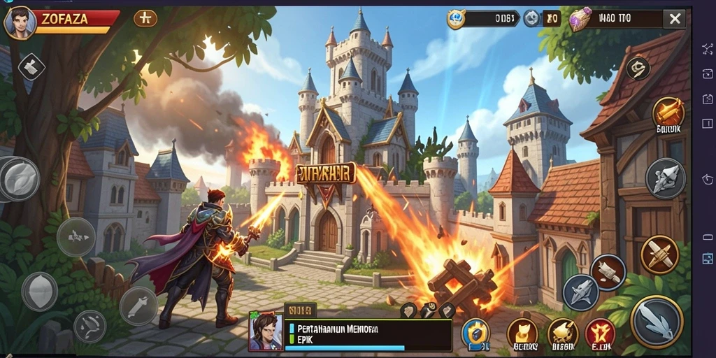 Screenshot ZOFAZA menampilkan strategi menara yang menegangkan.